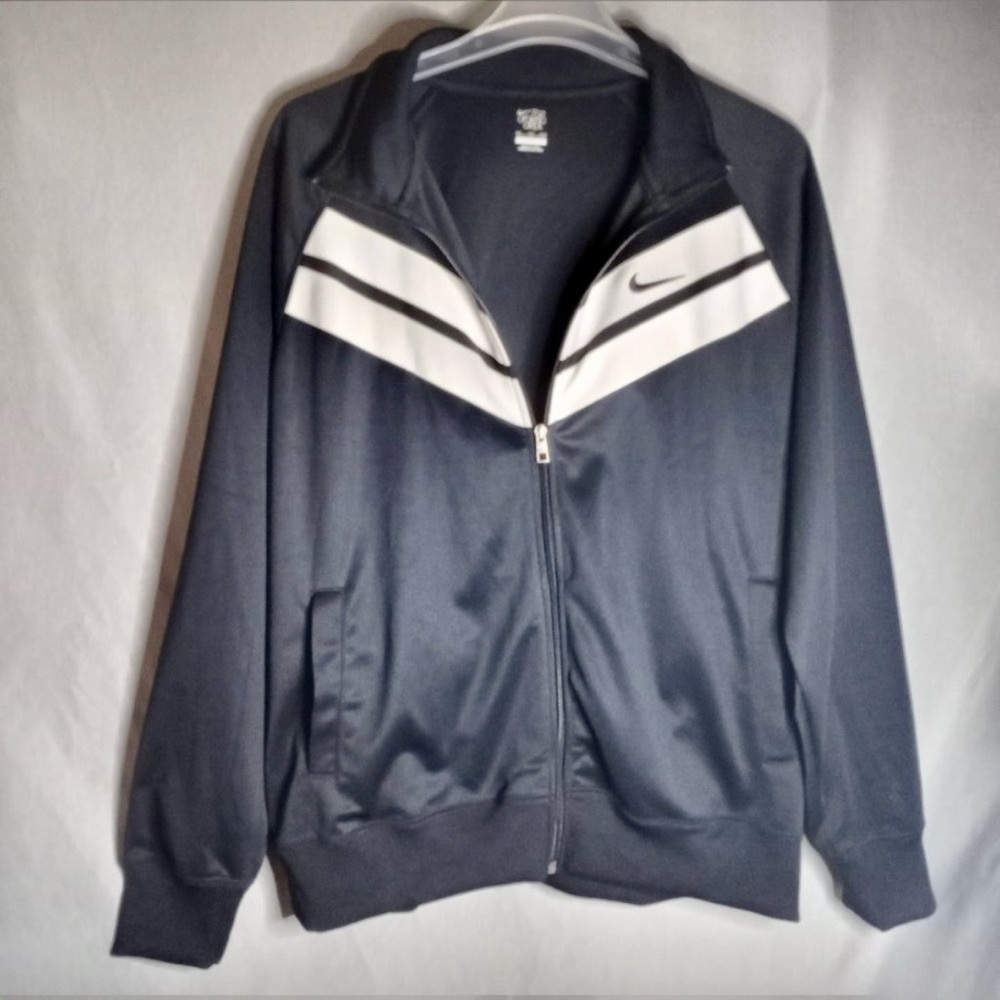 Nike Men's Navy Blue and White Full Zip Track Jacket XXL